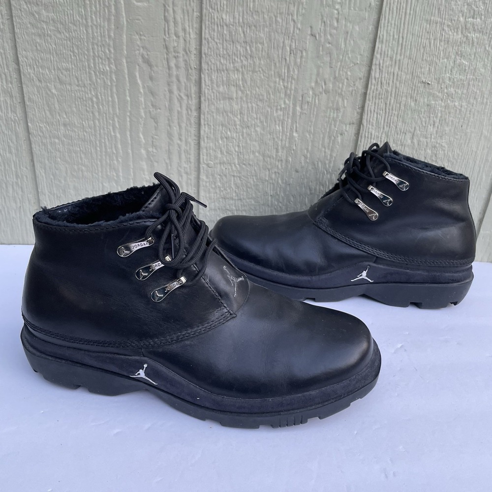 VTG Nike Air Jordan Pound Boot Mens 12 Black Leather 306907-001 Ankel Fur-Lined